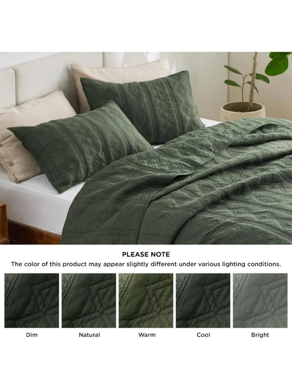 100% Cotton King Quilt Set - Soft Olive Green Bedspread for Cozy Home Decor